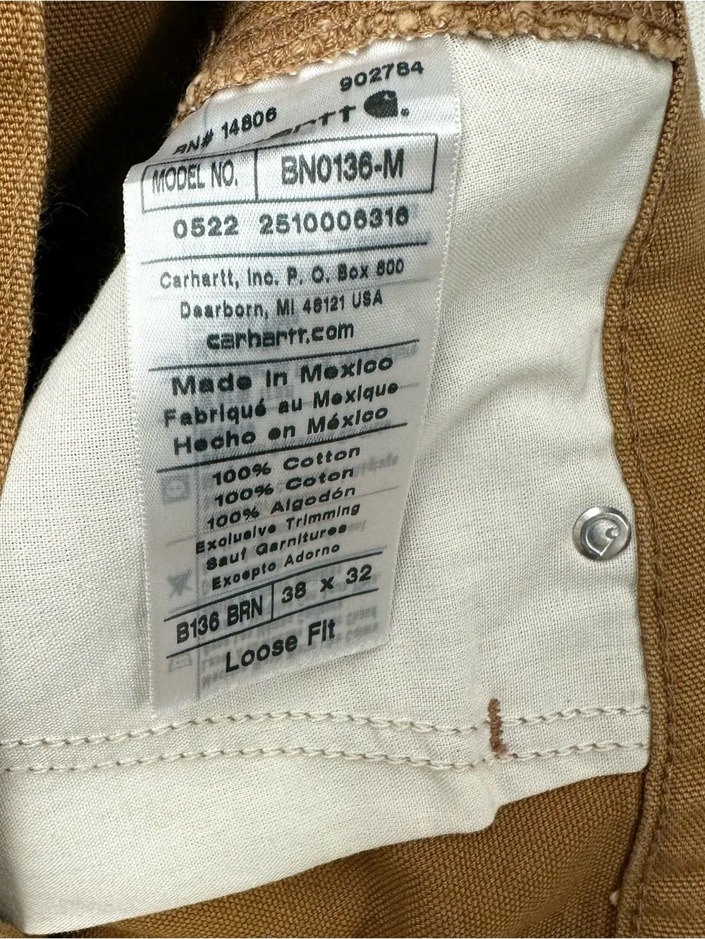 Vintage Carhartt Double Knee Work Carpenter Pants Mens 38×32 Brown